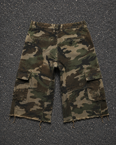Pantalones Cortos Cargo de Camuflaje para Hombre, con Bajo Deshilachado, Logotipo Bordado, Estilo Urbano, Cintura Media, Cierre de Botones, Material de Lona - Product Image 2