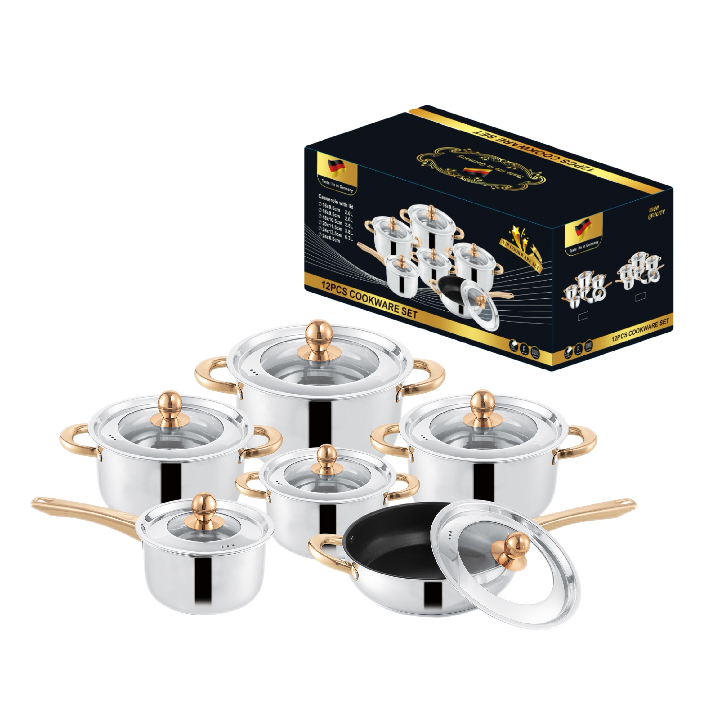 Style C/Silver Color/Straight pot style- 12 Pcs Cookware Set