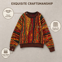 Pull en maille jacquard 3D rétro personnalisé pour homme, coupe ample, col rond, tricot épais décontracté, avec bonnet assorti