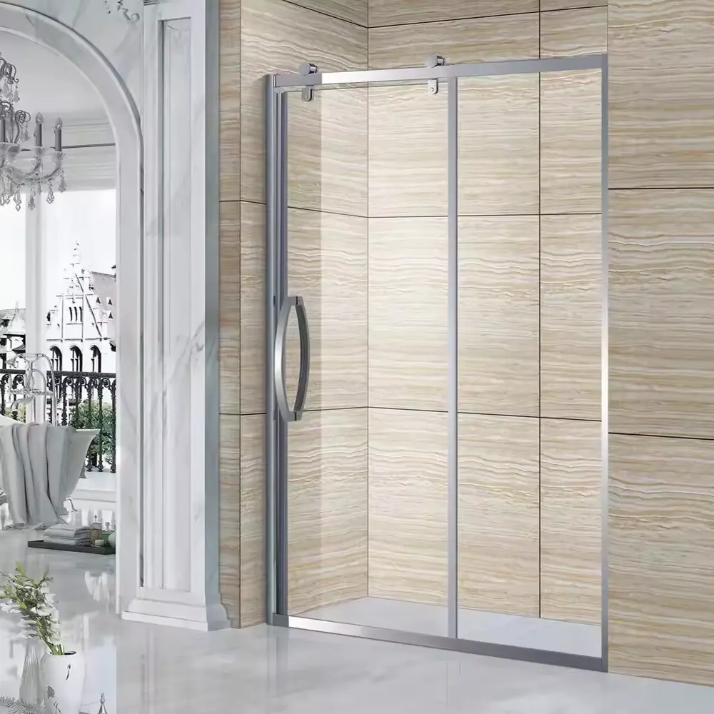 Otel duş cam Panel ekran siyah çerçevesiz çift Bypass banyo temperli cam duşakabin sürgülü duş kapısı