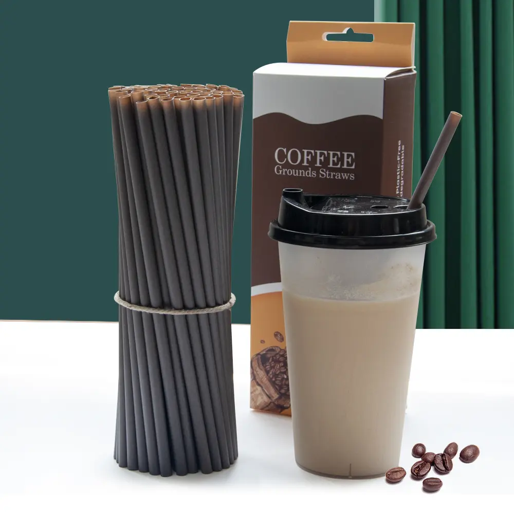 Customized Natural Eco-Friendly Biodegradable Straws Compostable Ground Coffee Bubble Tea Straws Made from Sugarcane Bagasse