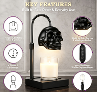 Lampe chauffe-cire en forme de crâne avec minuterie et variateur d'intensité, lampe chauffe-cire gothique en forme de crâne pour bougies en pot, hauteur réglable