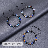 Bracelets de protection contre le mauvais œil en vente chaude, 8MM/10MM hématite, obsidienne, œil de tigre, perles ajustables, bracelet tressé contre le mauvais œil
