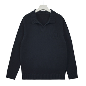 Maglioni <span class=keywords><strong>Polo</strong></span> in <span class=keywords><strong>Lana</strong></span> 100% OEM con Logo Personalizzato, Pullover Casual a Maniche Lunghe in Nero per <span class=keywords><strong>Uomo</strong></span> - Product Image 1