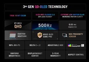 Moniteur de jeu A.S.U.S ROG Strix OLED XG27AQDPG 26,5 pouces, dalle QD-OLED QHD, 500 Hz, 0,03 ms (GTG), OLED Anti-Flicker 2.0 - Product Image 3