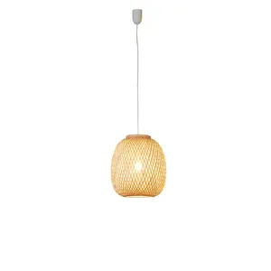 Indoor Decoratieve Handgeweven Mini Bamboe Hanglamp Licht Houten Lampen Opknoping Natuurlijke Kroonluchters Voor Boerderij Keuken