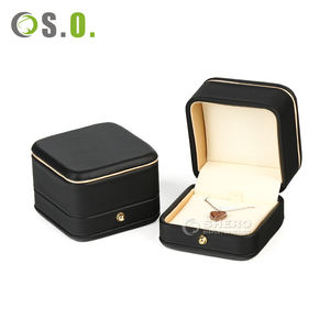 Boîte à bijoux en cuir PU noir beige de haute qualité pour collier, bracelet, boucles d'oreilles et bague, avec logo personnalisé - Product Image 3