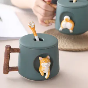 4 औंस हरा ढक्कन चम्मच परफेक्ट कॉफी चाय दूध डील उपहार पशु प्रेमी 3डी सिरेमिक बिल्ली मग