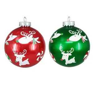 Custom handmade printing deer pattern christmas ball ornament for festival xmas holiday decoration bauble balls