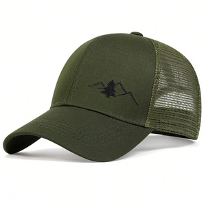 Cappellini da camionista vintage ricamati con albero di pino, berretto da baseball retrò verde foresta in rete per uomo e donna, per attività all'aperto - Product Image 3