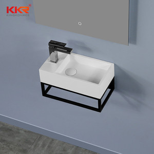 Petit lavabo mural en surface solide avec étagère en acier inoxydable, <span class=keywords><strong>mini</strong></span> lavabo carré pour balcon, lavabo miniature en surface solide - Product Image 3