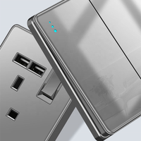 Prise électrique murale de luxe en verre trempé gris, prise britannique 13A, double prise 3 broches et interrupteur, prise murale universelle USB C 18W