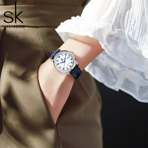 Women's Minimalist White Large Dial Blue Scale Waterproof Genuine Leather Strap Quartz <b>Watch</b> - Product Image 4