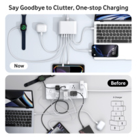 Station de charge multi-USB-C 200W GaN 6 ports, bloc de chargeur mural compatible avec iPhone iPad, alimentation directe d'usine