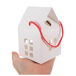 Boîte à friandises durable en carton blanc <span class=keywords><strong>bricolage</strong></span> en forme de maison creuse élégante avec poignée de ligne rouge Halloween charmante boîte à bonbons pour magasin - Product Image 5