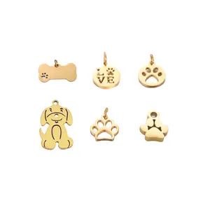 Dog Puppy Footprint Charms Stainless Steel Pet Paw Pendants Gold Plated Cute Cat Animal Claw DIY Fashion Jewelry Wholesaler