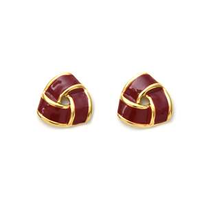 Fashion Stud <b>Earrings</b> 316L Stainless Steel PVD Gold Plating <b>Red</b> Enamel Design - Product Image 1