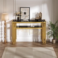 Meuble de salon Xuanzhen, table console moderne en verre miroir, table en acier inoxydable doré, table d'entrée de luxe avec miroir