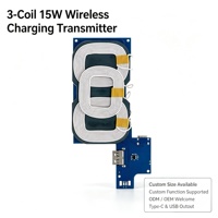 Transmisor de Carga Inalámbrica Qi de 15W con 3 Bobinas, Salida USB-A Tipo-C, PCBA, ODM, OEM, Tamaño Personalizado, Función para Soporte de Coche y Soporte de Teléfono