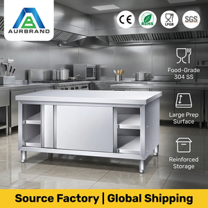 Mesa de Trabajo de Acero Inoxidable de Alta Resistencia con Diseño OEM/ODM, con Gabinete de Almacenamiento, Estación de Preparación de Cocina Comercial para Restaurante y Hotel - Product Image 1