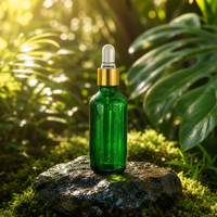 Flacon compte-gouttes en verre vert avec capuchon doré, bulbe en caoutchouc transparent, solution d'emballage cosmétique rechargeable pour marques