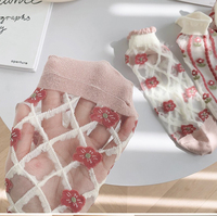 Belles chaussettes en soie de verre respirantes chaussettes d'été à motifs de fleurs minces femmes chaussettes de cheville tricotées