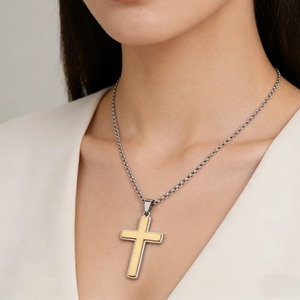 Collier pendentif croix double couche en acier inoxydable pour hommes et femmes, couleur or et argent, bijoux religieux chrétiens, cadeaux hip-hop - Product Image 6