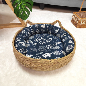 Fábrica directa de algas marinas naturales tejidas a mano cama para mascotas algas marinas mimbre perro gato cama con cojín - Product Image 2