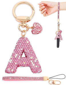 Llavero con Letra Inicial M Rosa y Corazón con Diamantes de Imitación para Mujeres y Niñas, Regalo de Cumpleaños, Diseño 3D, Portátil, 3.5cm*5cm - Product Image 6