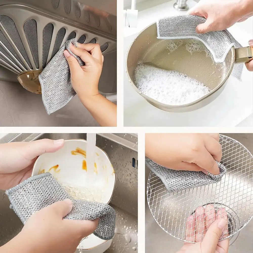 Mutfak Metal Scrubber tencere izgaralar bulaşık temizleme bez kullanımlık paslanmaz çelik yün Scrubber çelik tel Dishcloths