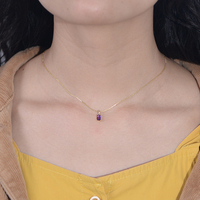 Collier pendentif en argent sterling 925 plaqué or avec mini zircon cubique, charme solitaire délicat en améthyste CZ, vente en gros de bijoux