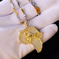 Joyería de Hip Hop Chapado en oro Iced Out Cubic Zircon Bestfriends 925 Plata África Imprimir Mapa León Cadena Colgante Collar