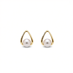 Catechandlo Boucles d'oreilles en perles plaquées or 18 carats, clous Akoya, design géométrique minimaliste pour femmes, à porter au quotidien - Product Image 1