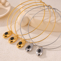 Collier Pendentif en Acier Inoxydable Plaqué Or 18 carats avec Agate et Cordon en Cuir, Bijoux Tendance pour Fête et Cadeau