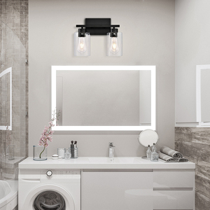 Clear Glass <strong>Shades</strong> Black Wall <strong>Lamp</strong> 2 Lights Hotel <strong>Bathroom</strong> Vanity Light Black <strong>Bathroom</strong> Light Fixture Over the Mirror - Product Image 4