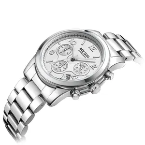 Promocional moda ladies chronograph watch reloj mujer megir banda de metal relógios preço barato relógio de pulso das mulheres do sexo feminino