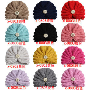 Nouveauté : <span class=keywords><strong>Turban</strong></span> pour enfants en gros, Europe et Amérique, couleur unie, perles et diamants, bonnet en <span class=keywords><strong>laine</strong></span> pour bébé, bonnet tricoté chaud pour bébé - Product Image 2