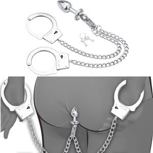 Set de Tapones Anales Metálicos con Esposas Sexuales SM, Restricciones BDSM, Equipo de <span class=keywords><strong>Bondage</strong></span>, Juguetes Sexuales Fetichistas para Adultos, Juegos SM, Juguete Sexual - Product Image 4