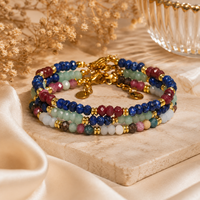 Bracelet en perles facettées en pierres précieuses naturelles 2*4mm, ajustable, fait main, en acier inoxydable doré, vente en gros