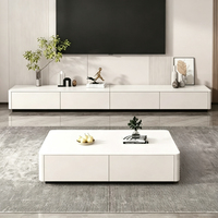 Ensemble meuble TV et table basse en dalle de granit - Meuble de rangement au sol pour salon - Nouveau meuble TV en bois massif de luxe léger