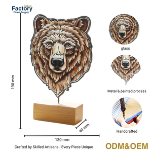 Thành phố Quà Tặng nghệ thuật Deco phong cách Gấu đầu trang trí mạ thủy tinh & Pha Lê với mộc mạc bằng gỗ cơ sở trang trí nội thất động vật bức tượng - Product Image 2
