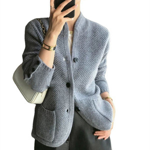 Cardigan en tricot à col montant de style japonais, taille unique, coupe ample, couleur unie, pull pour femme, vêtements d'extérieur décontractés pour l'automne et l'hiver - Product Image 2