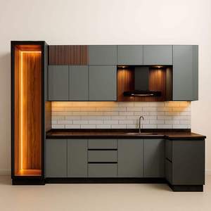 Diseño de Almacenamiento Modular Moderno y de Lujo para Gabinetes de Cocina Elegantes con Acabado de Mármol Premium, Estantes de Madera e Iluminación LED - Product Image 1