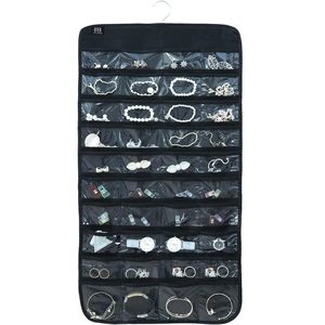 Organisateur de bijoux suspendu, 80 poches, noir, rectangulaire, pour femmes et filles, style moderne, tissu non tissé - Product Image 1