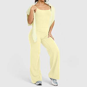 Set Yoga Fitness Lcool 2 Potong, Atasan Ketat Model Vest, Celana Flare Pinggang Tinggi, Legging Pengangkat Pinggul, Setelan Olahraga untuk Lari dan Fitness - Product Image 4