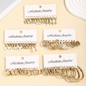 Juego de Aretes de Aro Unisex de Aleación de Zinc con Baño de Oro, Diseño Geométrico Europeo Americano, Joyería Transfronteriza de Moda - Product Image 1