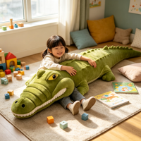 Grand coussin en peluche en forme d'alligator vert, jouet géant en peluche, coussin doux pour la décoration de la chambre d'enfant ou du canapé