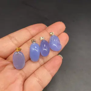 simple 925 sterling silver hand made healing crystal jewelry natural high quality blue chalcedony lace agate pendant