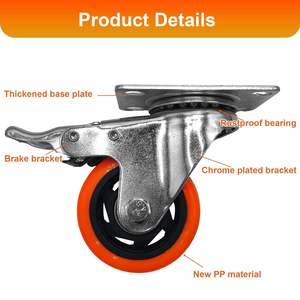 4-Zoll Schwerlast-<span class=keywords><strong>PU</strong></span>-Rolle mit Bremse und Drehenden Rollenrädern mit Doppelschloss und Lagern für Möbel, Werkbögen, Karren - Product Image 3
