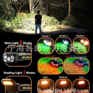 Lampe frontale rechargeable 1200mAh légère pour le camping en plein air, la pêche, la plongée, la randonnée, lumière LED - Product Image 3